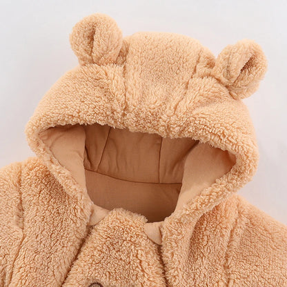 Cozy Critter Winter Romper – Hooded Plush Jumpsuit (0–12 Months)