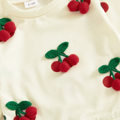Textured Cherry Sweatshirt & Flared Denim Pants Set for Girls