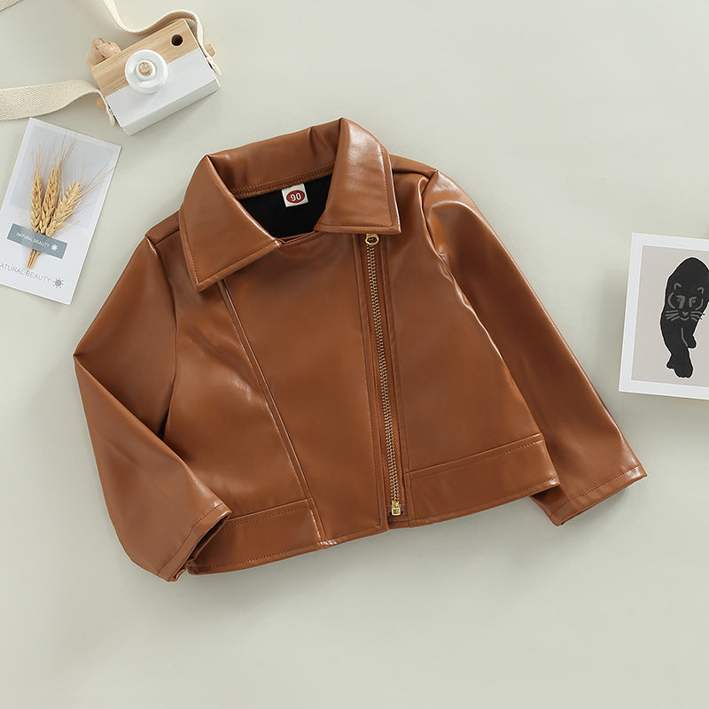 Classic Moto Kids’ Faux Leather Jacket with Gold-Tone Zip