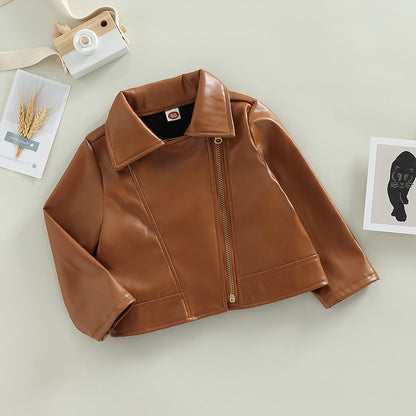 Classic Moto Kids’ Faux Leather Jacket with Gold-Tone Zip