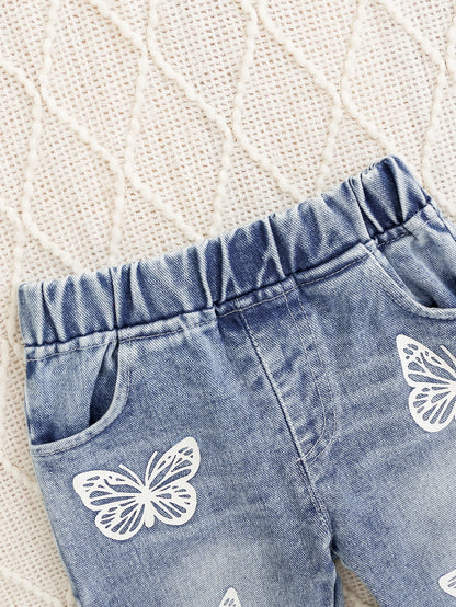 Butterfly Flight Girls’ Denim Vest & Pants 3-Piece Set