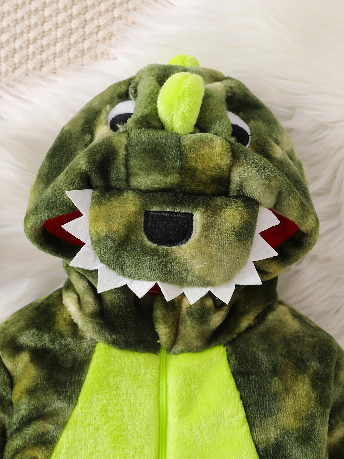 Plush Dinosaur Baby Romper with Hood & Matching Sock Covers