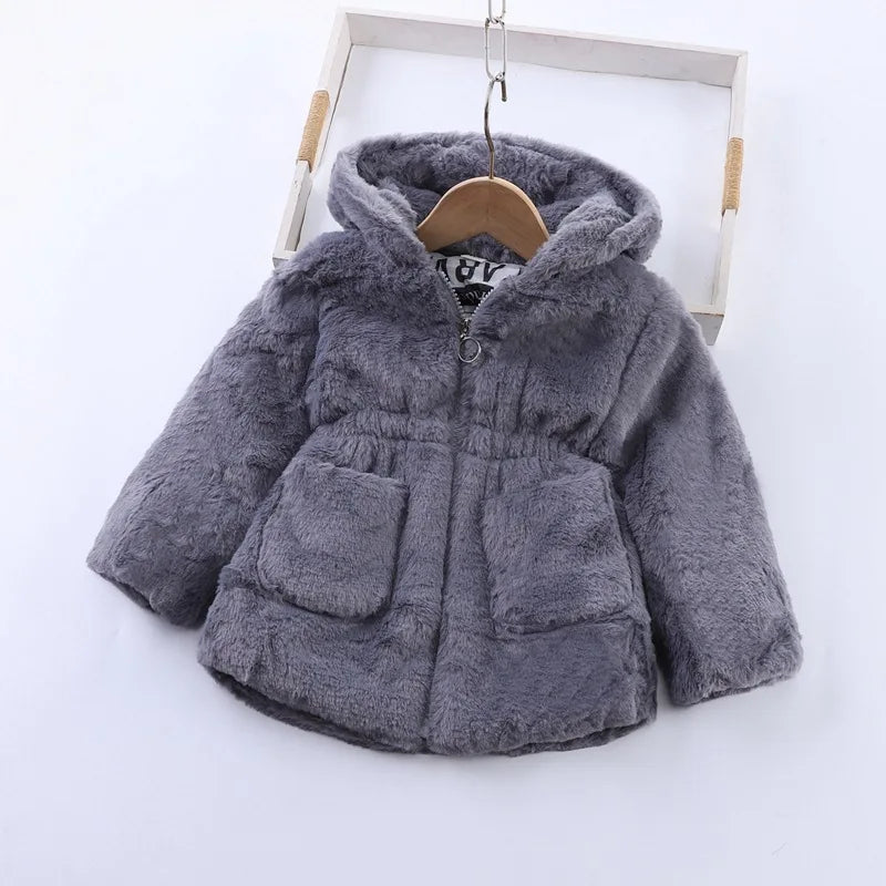 Baby Girls Sherpa Hooded Winter Coat with Pockets – Soft Plush Zip-Up Jacket