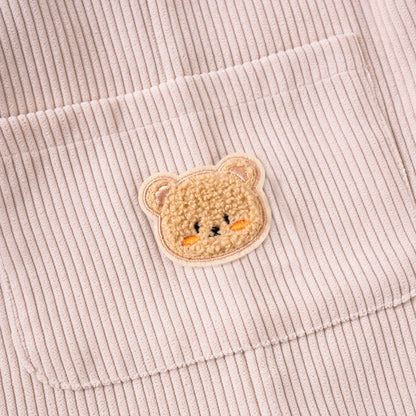 Bear-Patch Ribbed Overall Romper for Girls