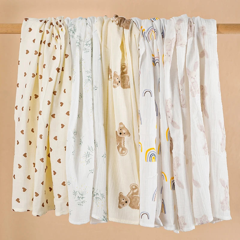 Playful Heart & Animal Print Cotton Muslin Baby Blanket