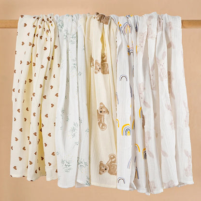Playful Heart & Animal Print Cotton Muslin Baby Blanket
