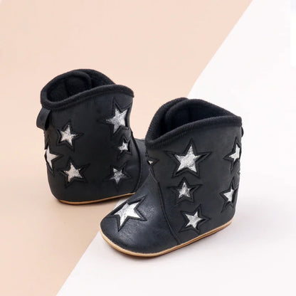 Silver Star Western Baby Ankle Boots with Soft Cotton Lining