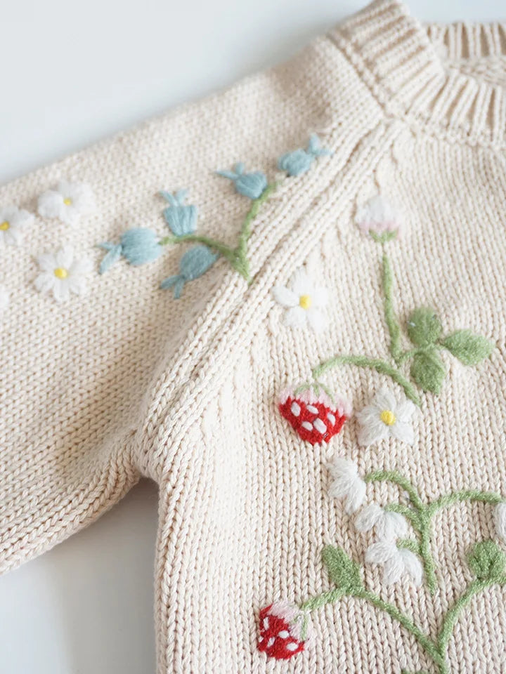 Baby & Toddler Girls Cotton Knit Cardigan (2–6 Years) – Button-Front Sweater with Duck Embroidery