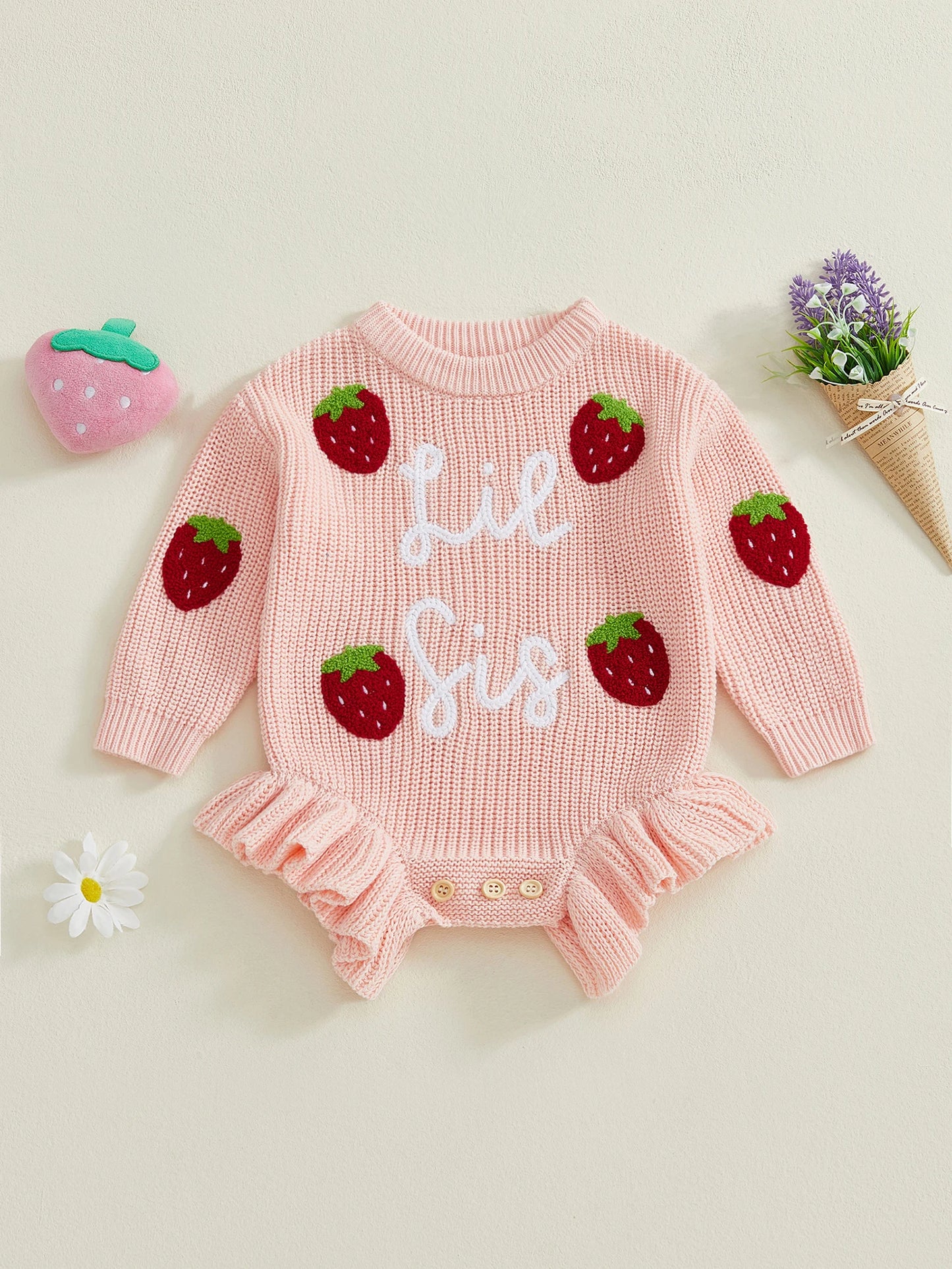 Strawberry Knit Sweater Romper for Baby Girls