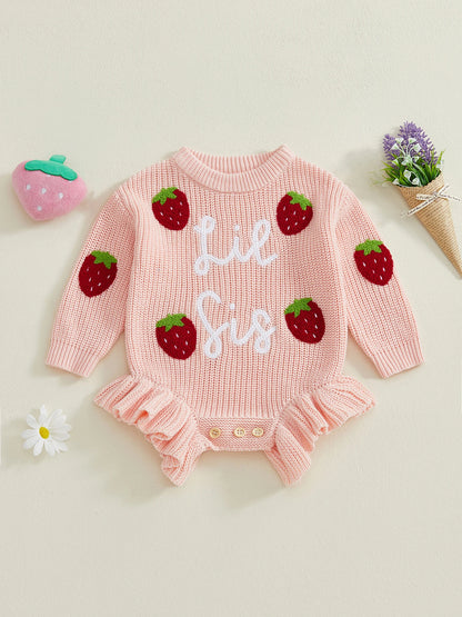Strawberry Knit Sweater Romper for Baby Girls