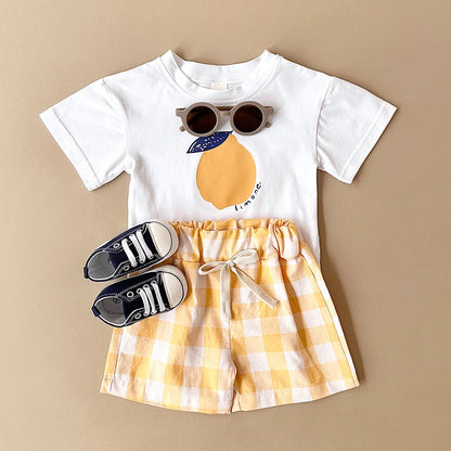 Lemon Tee & Gingham Shorts Two-Piece Set