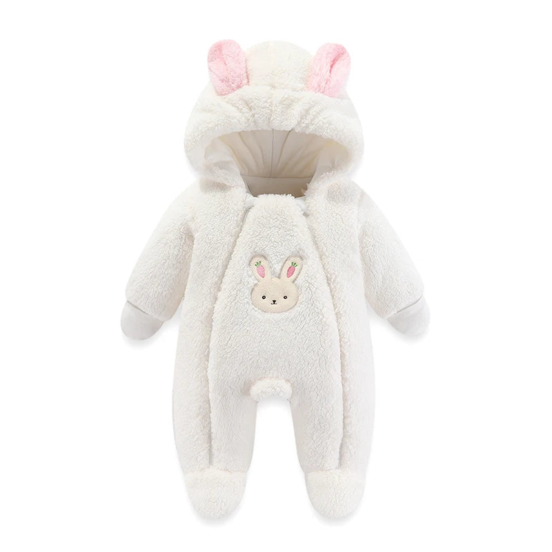 Cozy Critter Winter Romper – Hooded Plush Jumpsuit (0–12 Months)