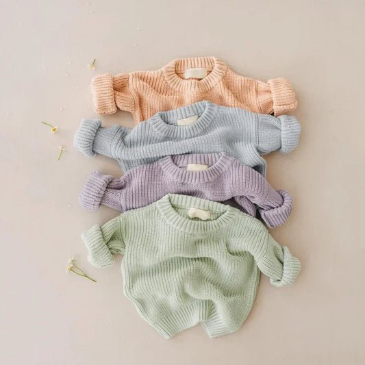 Chunky Ribbed Crewneck Cotton Sweater for Babies & Kids