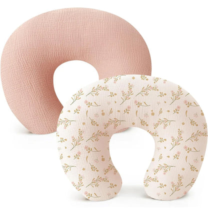 U-Shaped Cotton Muslin Nursing Pillow Cover with Floral & Solid Prints