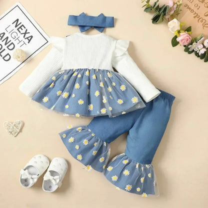 Daisy Tulle Bow Outfit Set for Baby Girls