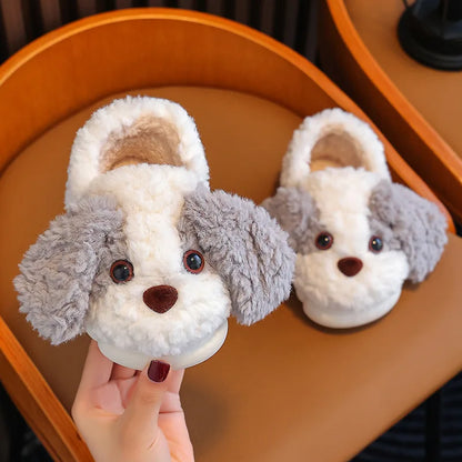 Plush Puppy Indoor Slippers for Toddlers & Kids – Warm, Non-Slip House Shoes