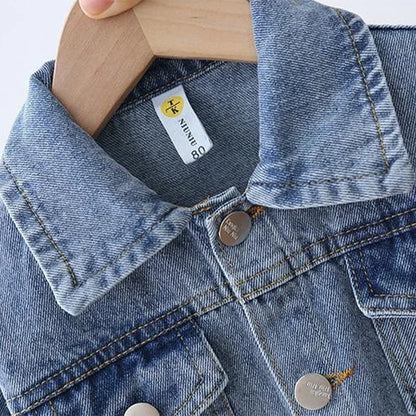 Girls Cartoon Denim Jacket – Playful Button-Front Coat for Spring & Fall (Ages 2–7)