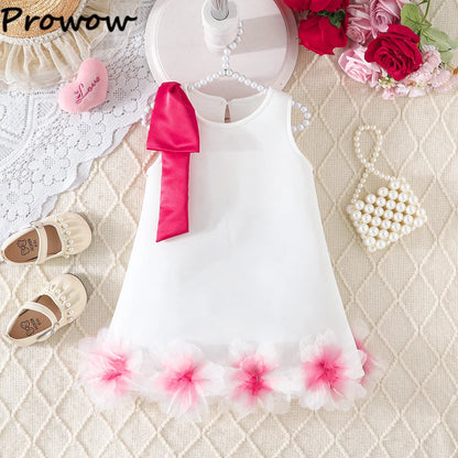 Flower-Shoulder A-Line Party Dress for Girls