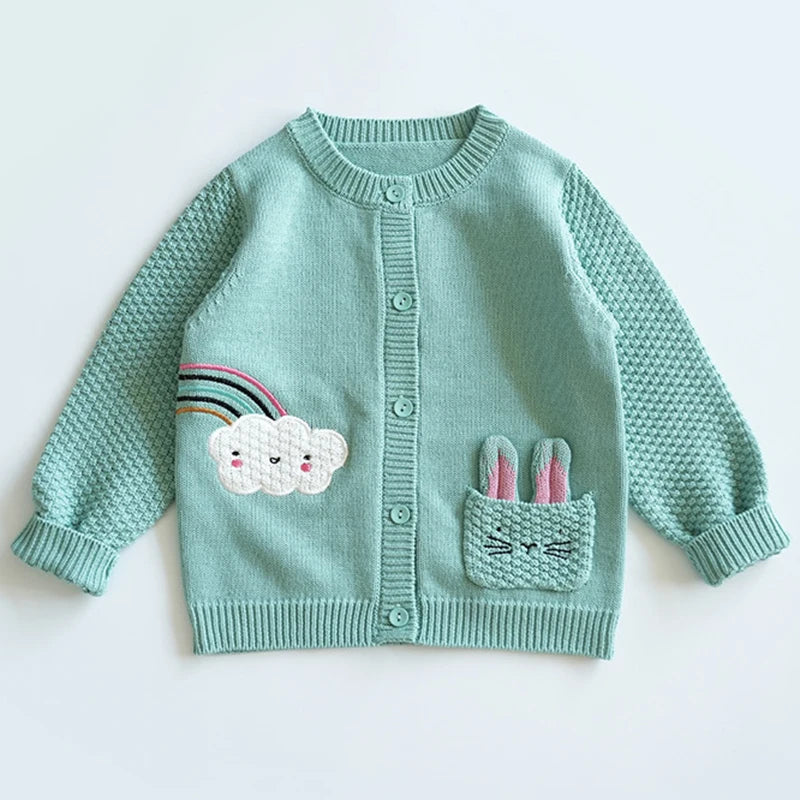 Knit Cardigan Sweater for Babies, Toddlers & Little Kids (9 Months–7 Years) – Button-Front, Embroidered Animals & Floral Details
