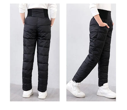 Kids High-Waist Winter Puffer Pants – Warm Waterproof Snow & Ski Trousers (Unisex)