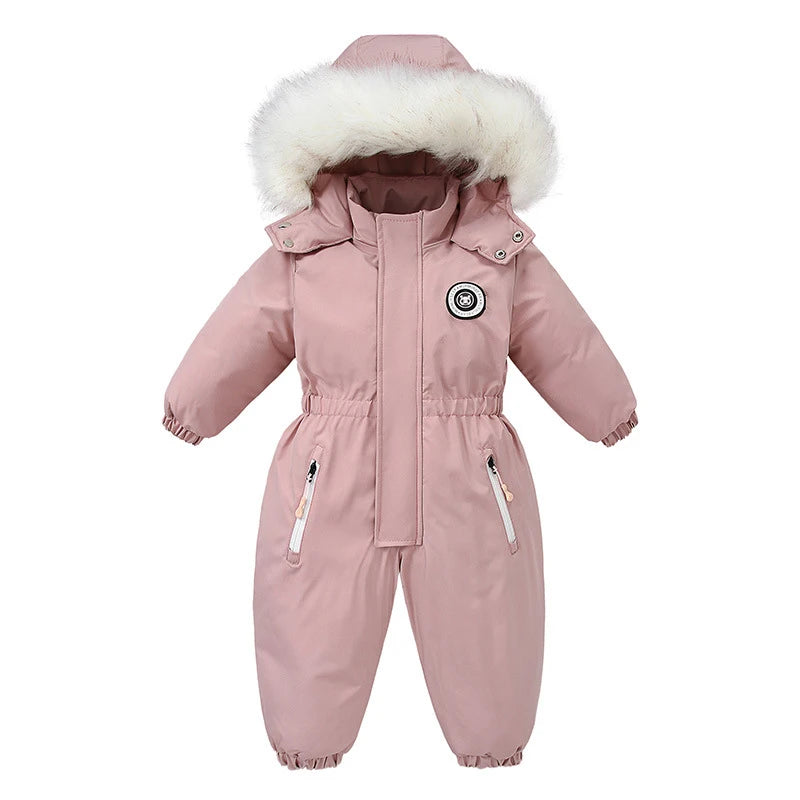 Fluffy-Trim Hooded Winter Snowsuit for Toddlers
