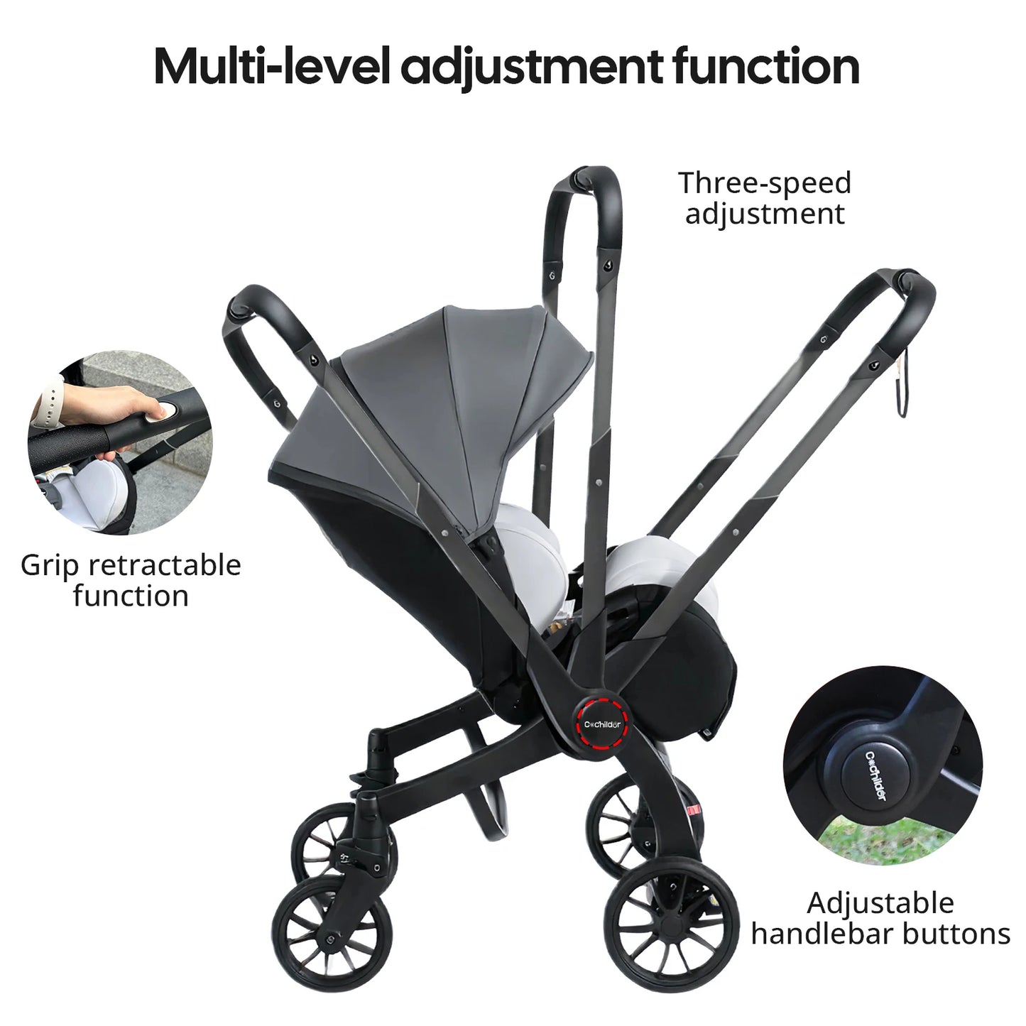 Reversible High-View Stroller with Car Seat Attachment – Adjustable Backrest, One-Click Fold Pushchair