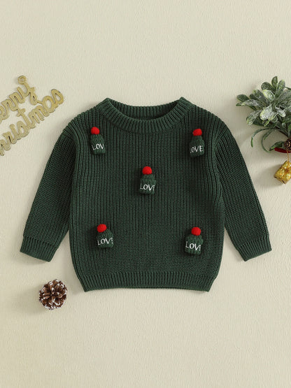 Kids Knit Sweater with 3D Beanie Detail – Cozy Crewneck Pullover (0 - 5 Years)