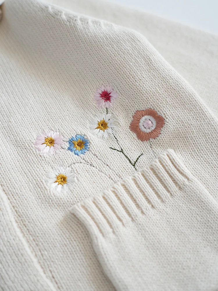 Baby & Toddler Girls Cotton Knit Cardigan (2–6 Years) – Button-Front Sweater with Duck Embroidery