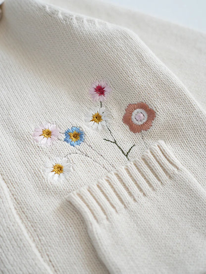 Baby & Toddler Girls Cotton Knit Cardigan (2–6 Years) – Button-Front Sweater with Duck Embroidery