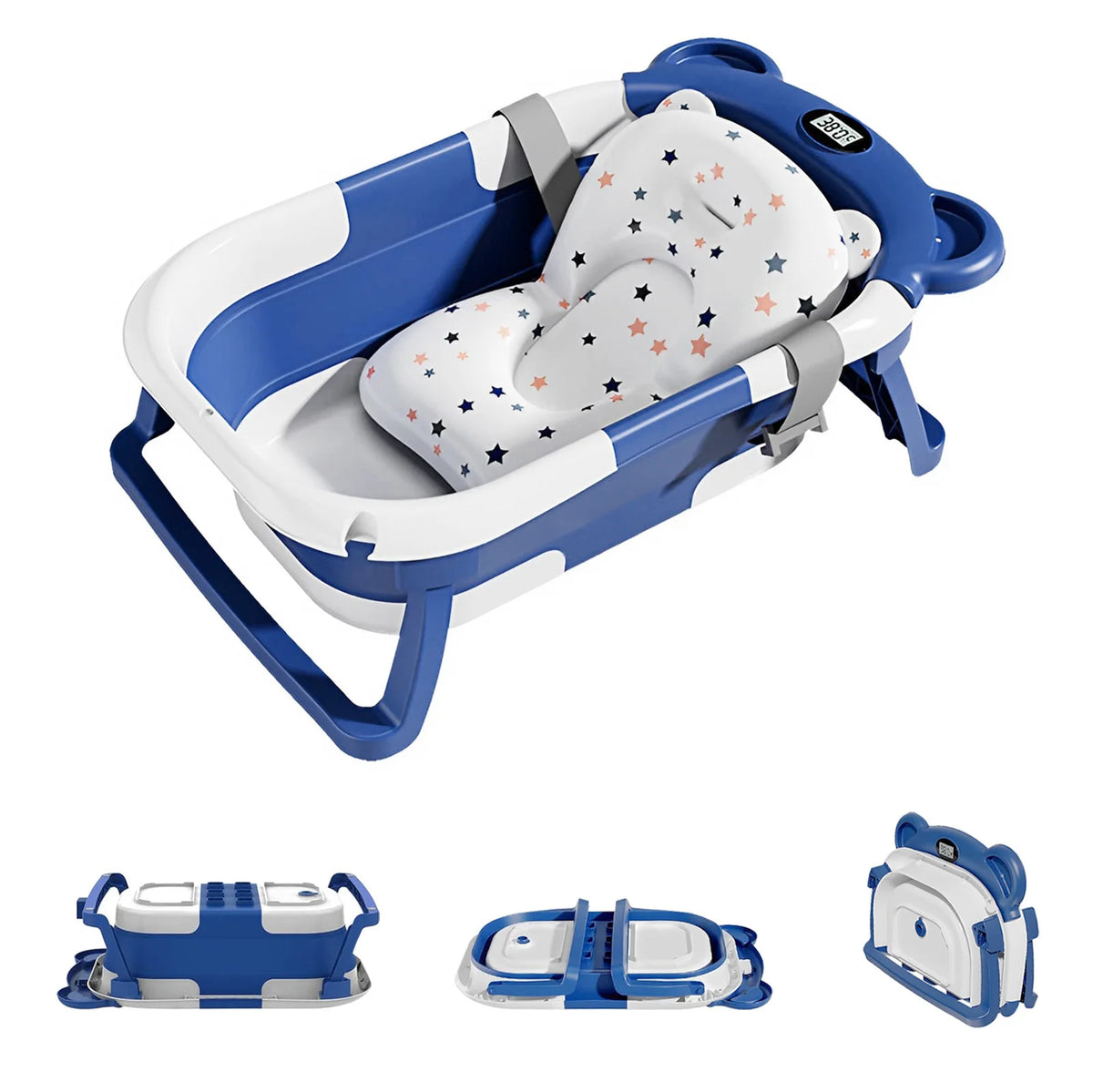 Foldable Baby Bathtub with Temperature Display & Bath Cushion
