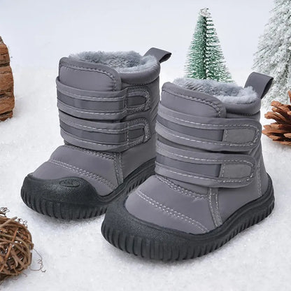 Plush-Lined Double-Strap Snow Boots for Kids