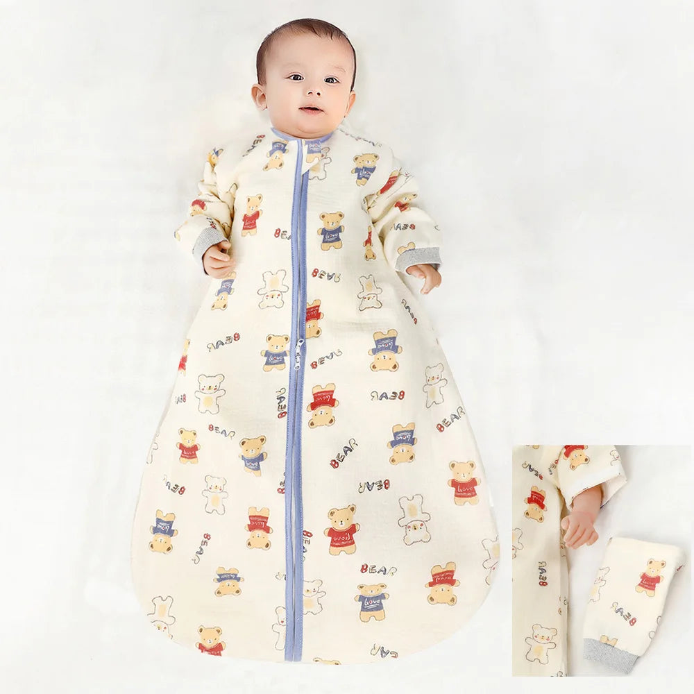 Cartoon Print Cotton Baby Sleep Sack with Removable Sleeves