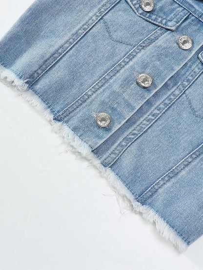Distressed Denim Vest & Skirt Set for Girls | Trendy Two-Piece Outfit for Kids