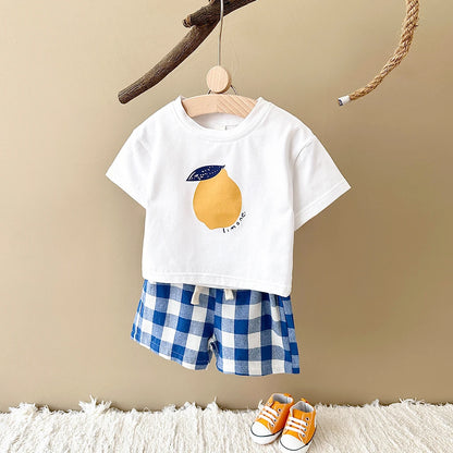Lemon Tee & Gingham Shorts Two-Piece Set