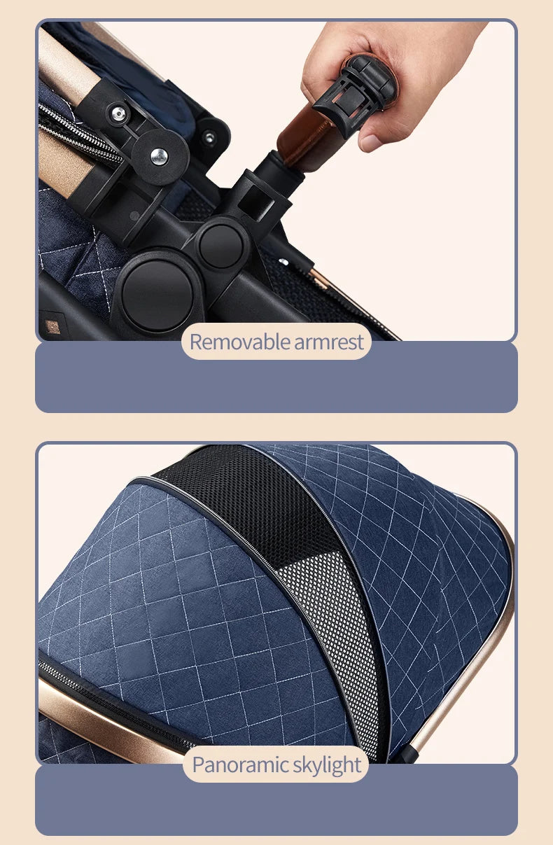 Luxury 3-in-1 Baby Stroller with Infant Carrier – Reversible, Lie-Flat, High Landscape Pushchair