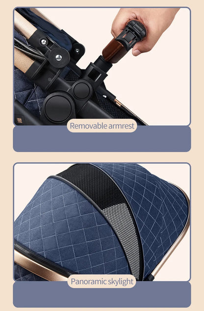 Luxury 3-in-1 Baby Stroller with Infant Carrier – Reversible, Lie-Flat, High Landscape Pushchair