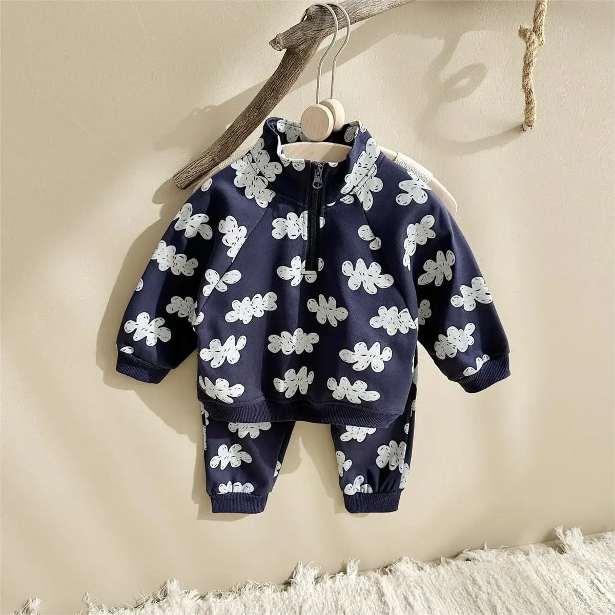 Doodle Leaf Half-Zip Sweatshirt & Jogger Set