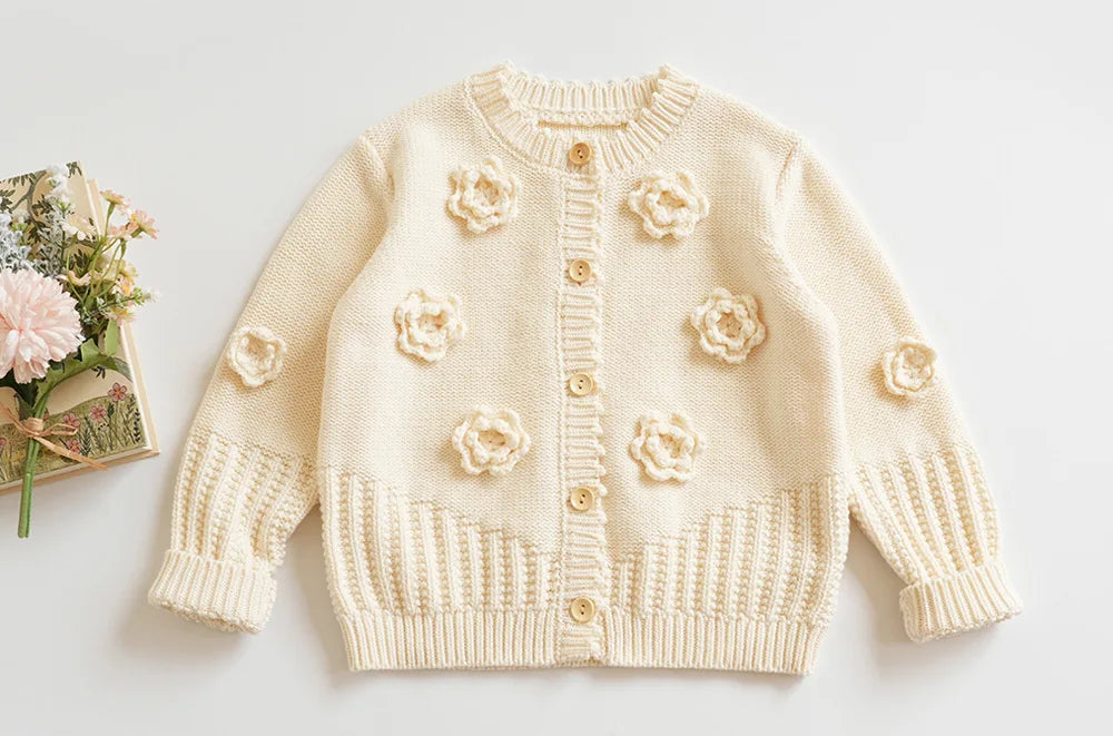 Baby & Toddler Girls Cotton Knit Cardigan (2–6 Years) – Button-Front Sweater with Duck Embroidery