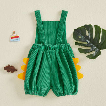 First Birthday Dino Corduroy Bubble Overall Romper for Baby Boys