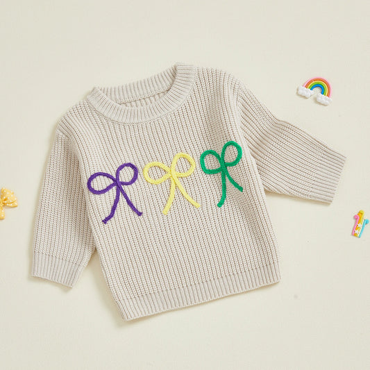 Embroidered Bow Knit Sweater for babies, Toddlers & Little Kids