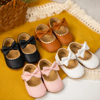 Scalloped Bow Mary Jane Baby Shoes with Non-Slip Soles