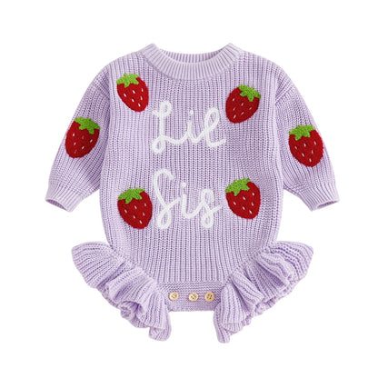 Strawberry Knit Sweater Romper for Baby Girls