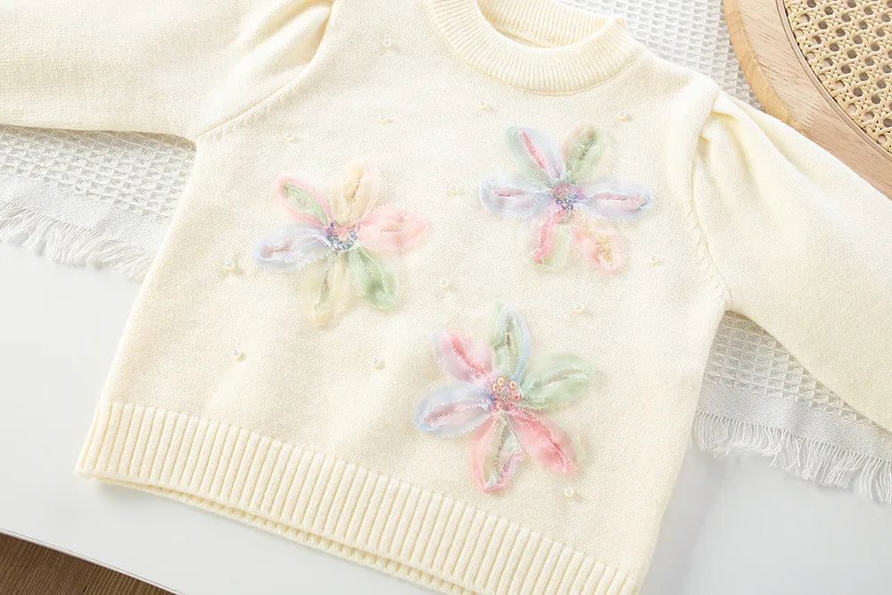 Pastel Petal Knit Sweater & Ruffle Tutu Skirt Set for Girls