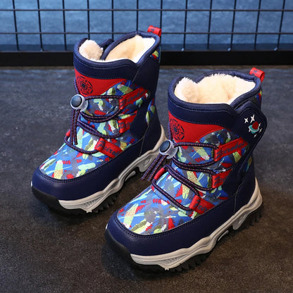 Colorful Print Plush-Lined Winter Snow Boots for Kids