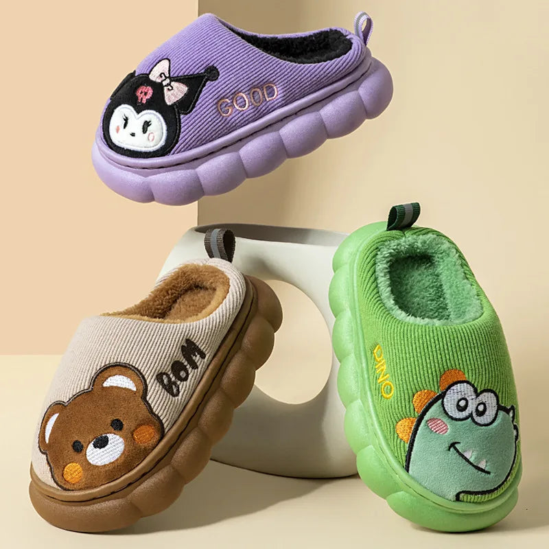 Plush Cartoon Indoor Slippers for Kids – Warm, Non-Slip House Shoes for Toddlers & Little Kids