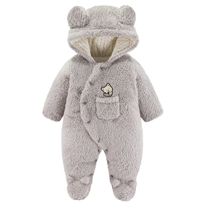 Bear Ear Plush Hooded Footie Romper for Babies