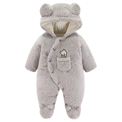 Bear Ear Plush Hooded Footie Romper for Babies