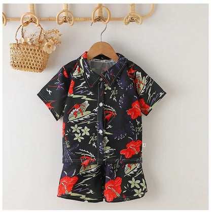 Tropical Boardwalk Print Shirt & Shorts Vacation Set for Boys