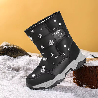 Snowflake Print Fur-Lined Winter Snow Boots for Girls