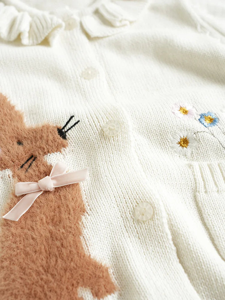 Baby & Toddler Girls Cotton Knit Cardigan (2–6 Years) – Button-Front Sweater with Duck Embroidery